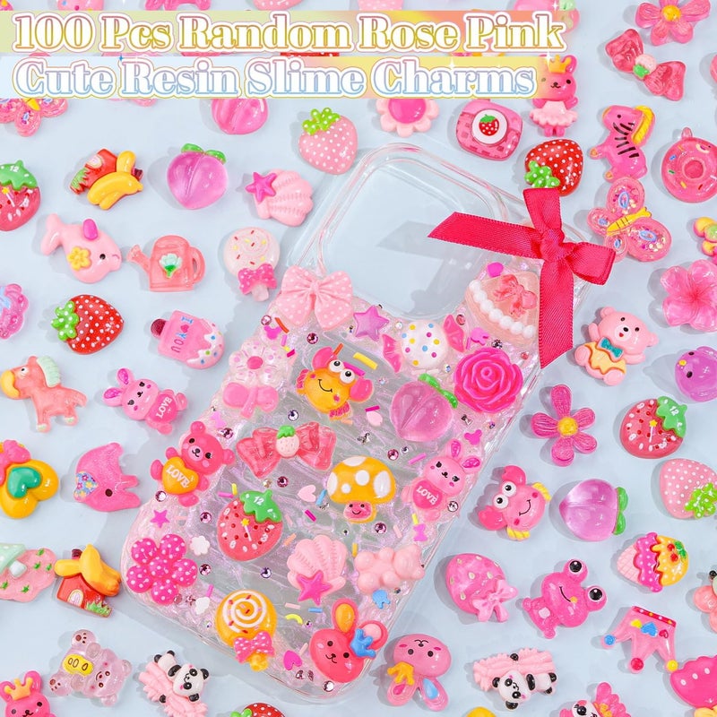 Glitzest 100PCS TINKRSTUFF Pink Slime Charms Jelly Cute Flatback Resin Charms for Slime, Random Kawaii Decoden Charm for Embellishments Phone Junk Case Charms Bulk, Hairpins Scrapbooking Crafting & DIY Decor - Image 3